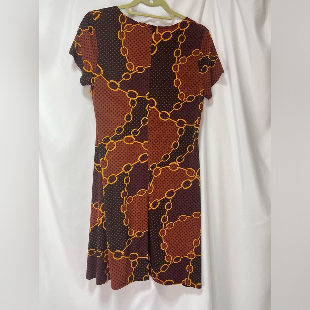 Chain Print Brown polkadot Dress stretchy flowy short sleeve women’s size M - Picture 14 of 15